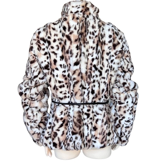 🌸Host Pick🌸WHBM Faux Fur Leopard Print Jacket Without Belt Size Large NWOT - Picture 9 of 10